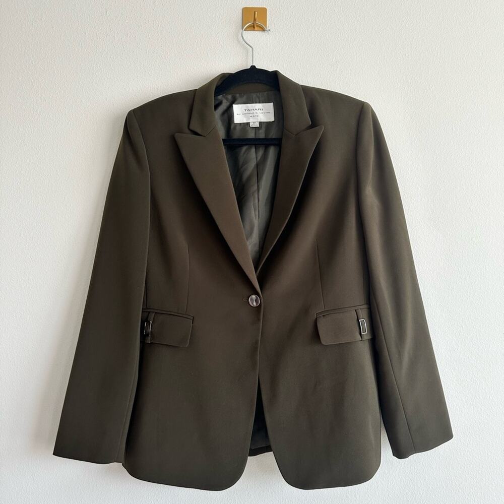 Vintage 90s Tahari Green Blazer Women’s 8P 90s Minimalist Blazer Olive Green